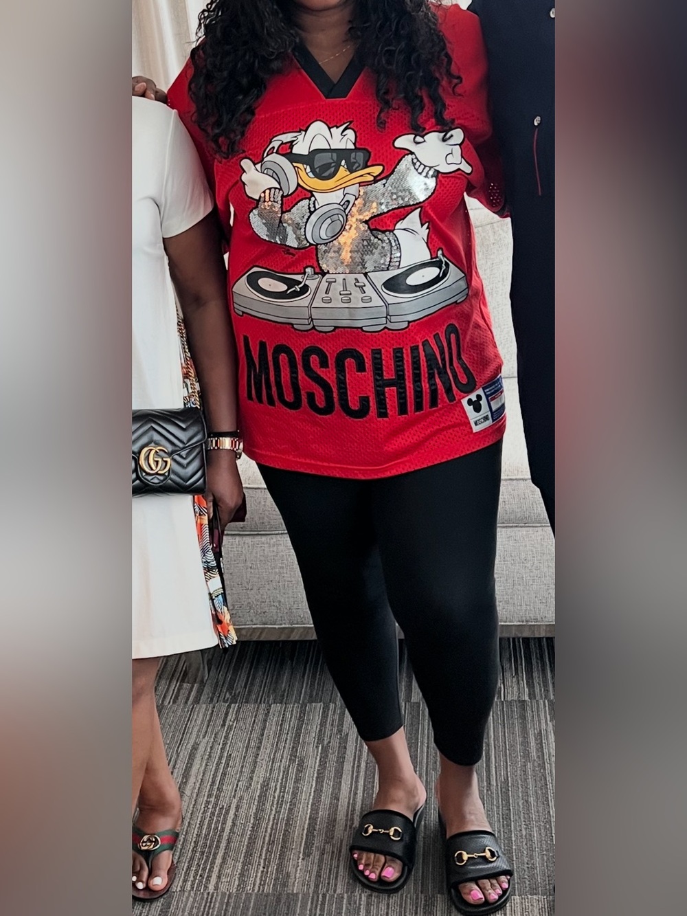 Moschino Red Graphic DJ Mesh Jersey with Black Trim